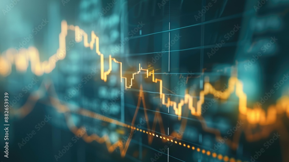 Wall mural financial chart with rising lines and currency symbols, representing profit growth and investment ma