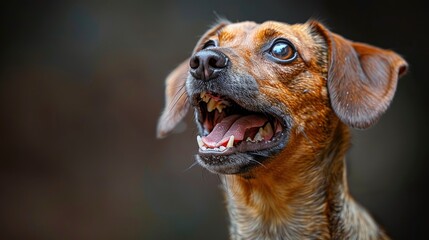 A panting, thirsty hot dog begging, evoking a sense of urgency