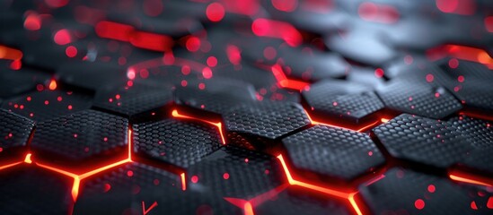 Abstract Hexagon Pattern with Glowing Red Lines