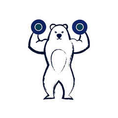 Obraz premium ウエイトを持って筋トレをする白熊のイラスト 白背景の切り抜き