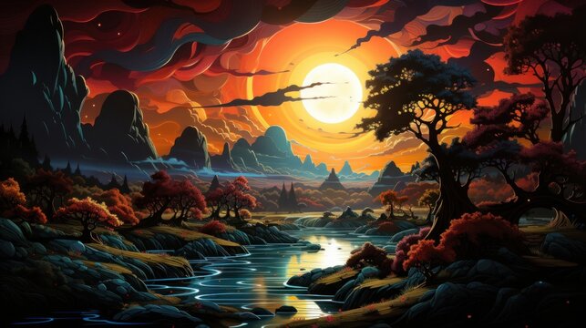 A beautiful landscape outdoors painting scenery.