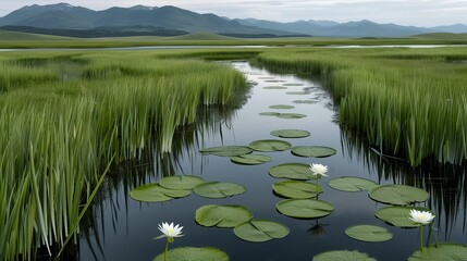 Visual representation of ecosystem-based adaptation strategies, restoring natural habitats to enhance climate resilience. Illustration, Image, , Minimalism,