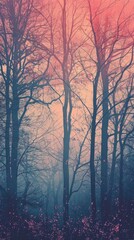 Naklejka premium A misty forest glows with ethereal light