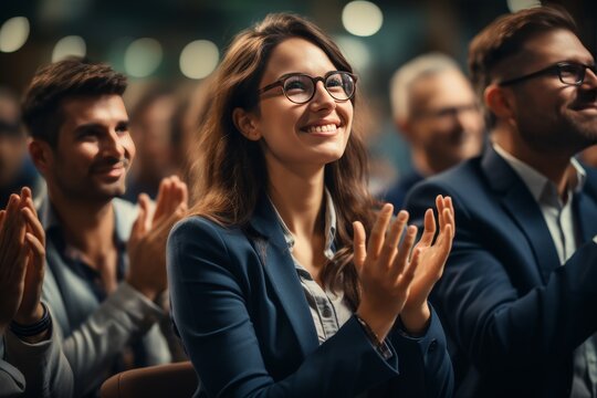 Team applauds company success at trade show, celebrating growth and boosting morale