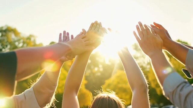 Volunteers Join Hands in Unity on Sunny Day Generative AI