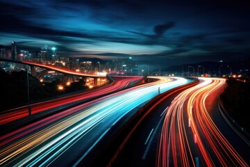 Road light trails road architecture cityscape.