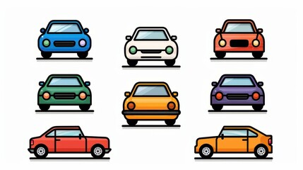 Linear style car icon set with transport symbols in vector illustration.