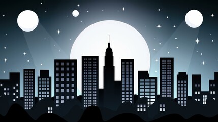 Naklejka premium City skyline at night, with dark silhouettes of houses creating a breathtaking view.