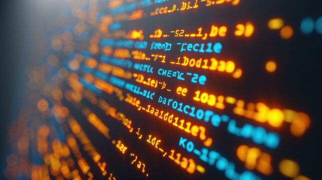 Explore web programming with HTML, PHP, and code snippets. Abstract 3D rendering of program source code.