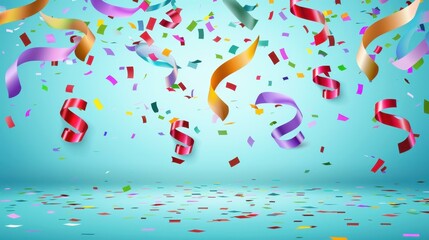 Obraz premium Vibrant confetti raining down on a jubilant celebration against a serene blue backdrop.