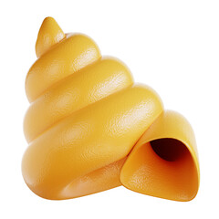 3d Yellow shiny seashell spiral with open textured smooth surface, 3D render ideal for beachthemed designs, nature publications, and backgrounds.