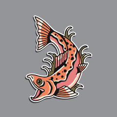 Fish Old school tattoo vector art in Traditional tattooing style