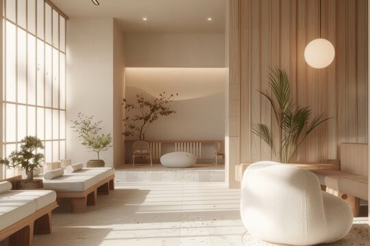 Lounge of wellness spa architecture furniture building.