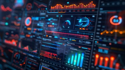 Fototapeta premium AI-powered cyber security analytics dashboard with data streams and graphs, copyspace