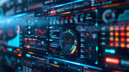 Fototapeta premium High-tech digital control panel with glowing elements and data display