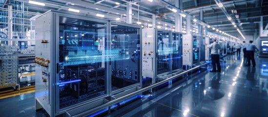 Fototapeta premium Modern Industrial Factory with Advanced Automated Machinery and Digital Interfaces