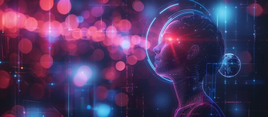 Futuristic Digital Art of a Human Silhouette with Neon Lights and Bokeh Effects in a Cyberpunk Style
