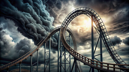 Unsettling rollercoaster winds through dark clouds, its twisted tracks and steep drops conveying the turbulent emotional highs and lows of borderline personality disorder.