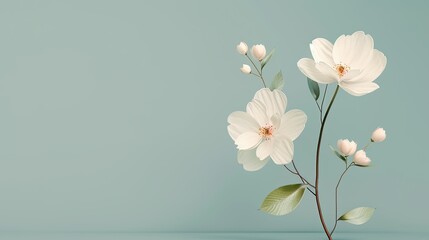 Naklejka premium Floral and geometric harmony in a serene nature background designed for creative projects. Illustration, Image, , Minimalism,