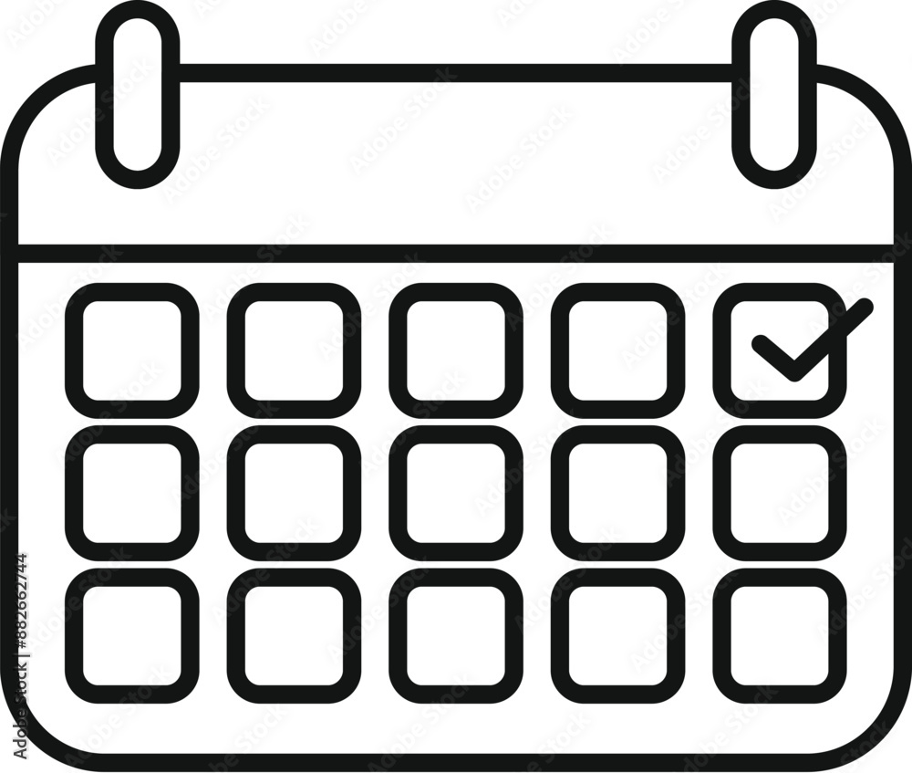 Poster simple line art of a monthly calendar page with one date marked with a check mark
