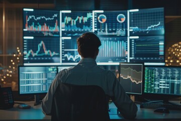 Man working with stock market data.