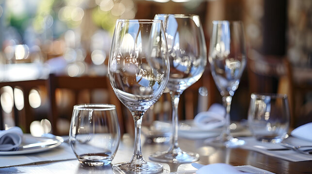 Empty glasses set in the restaurant - Powered by Adobe