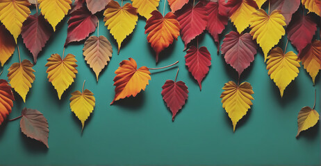 A visually appealing autumn leaf arrangement with rich, seasonal colors and ample copy space for customization or adding personal messages
