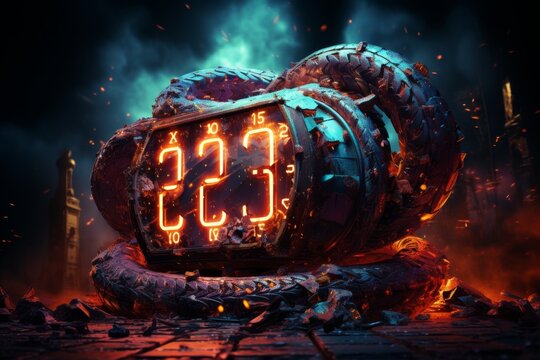 Digital futurism  snake on clock at midnight with 2025 numbers in rotating nebula background