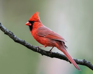 Northern Cardinal perching on branch or flying up to bird 