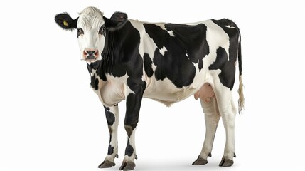 A cow standing alone on a white background