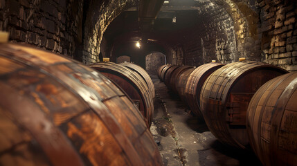 wine barrels in cellar