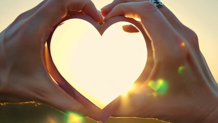 Hands Forming Heart Shape at Sunset Generative AI