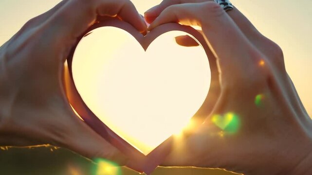 Hands Forming Heart Shape at Sunset Generative AI