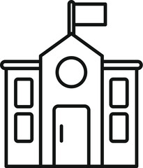Simple line art icon of a university building facade with a flag waving on the roof