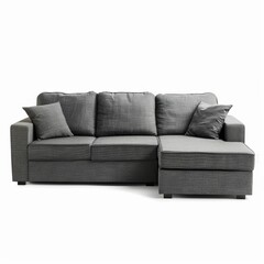 Obraz premium A modern gray sectional sofa with plush cushions and a clean design. Ideal for a living room or home office.