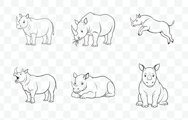 Print Comprehensive Rhinoceros Line Art Vector Set Featuring Unique Designs and Artistic Styles