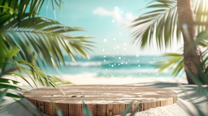 Fototapeta premium Tropical beach with table and palm trees