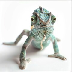 Obraz premium A close-up of a vibrant blue chameleon with large, expressive eyes looking directly at the camera.