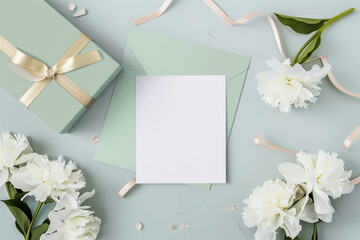 5x7 pastel green Birthday Card portrait mockup with envelope 