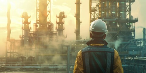 back view of an engineer working in Factory