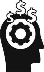 Silhouette of a businessman with a gear and dollar signs over his head