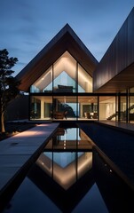 Scenic landscape with a modern house by the lake