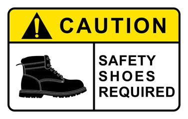 ISO mandatory safety wear foot protection chemical boot,personal protective equipment PPE sign.Notice Use Steel Toe Shoes. Mandatory safety shoes symbol. Caution,Safety shoes must be worn in this area