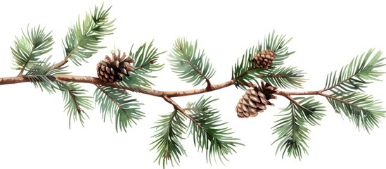 Watercolor Painting of a Pine Branch