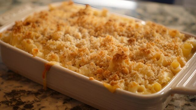 A flavorful buckwheat macaroni and cheese dish baked to perfection with a crispy breadcrumb topping.