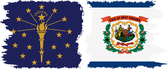 West Virginia and Indiana states grunge brush flags connection vector