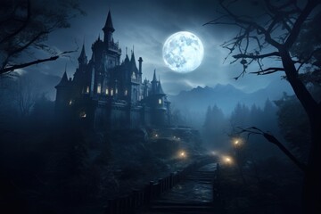 Spooky old gothic castle night architecture astronomy.