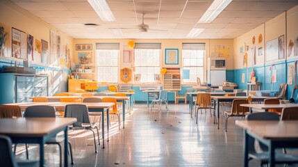 A Blurry image of elementary school classroom