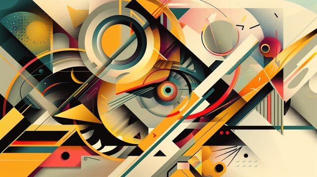 An abstract fusion of geometric shapes and musical elements, creating a visually stunning composition.