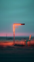 Fototapeta premium Mysterious red light on a foggy beach at dusk